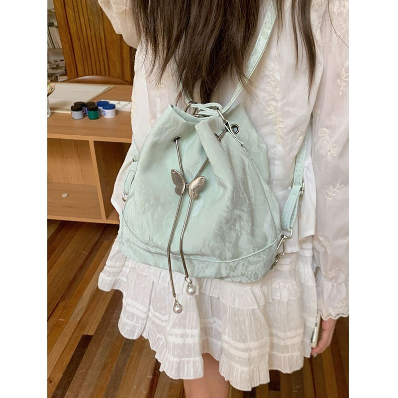Mini Backpack Women - Ransel Serut Kupu-kupu Hijau Mint Wanita