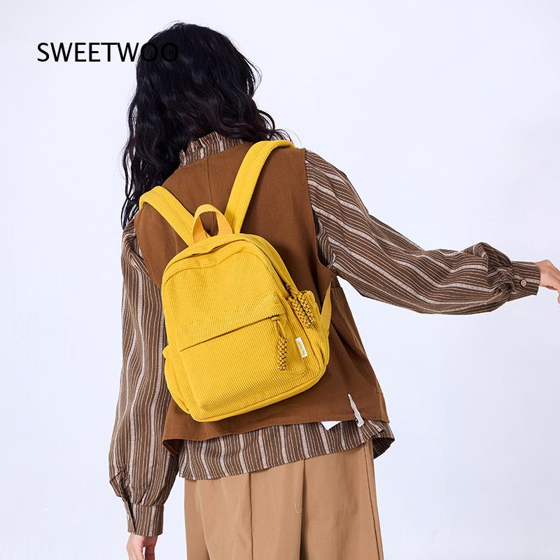 Mini Backpack Women - Tas Ransel Mini Korduroi Kuning Mustard