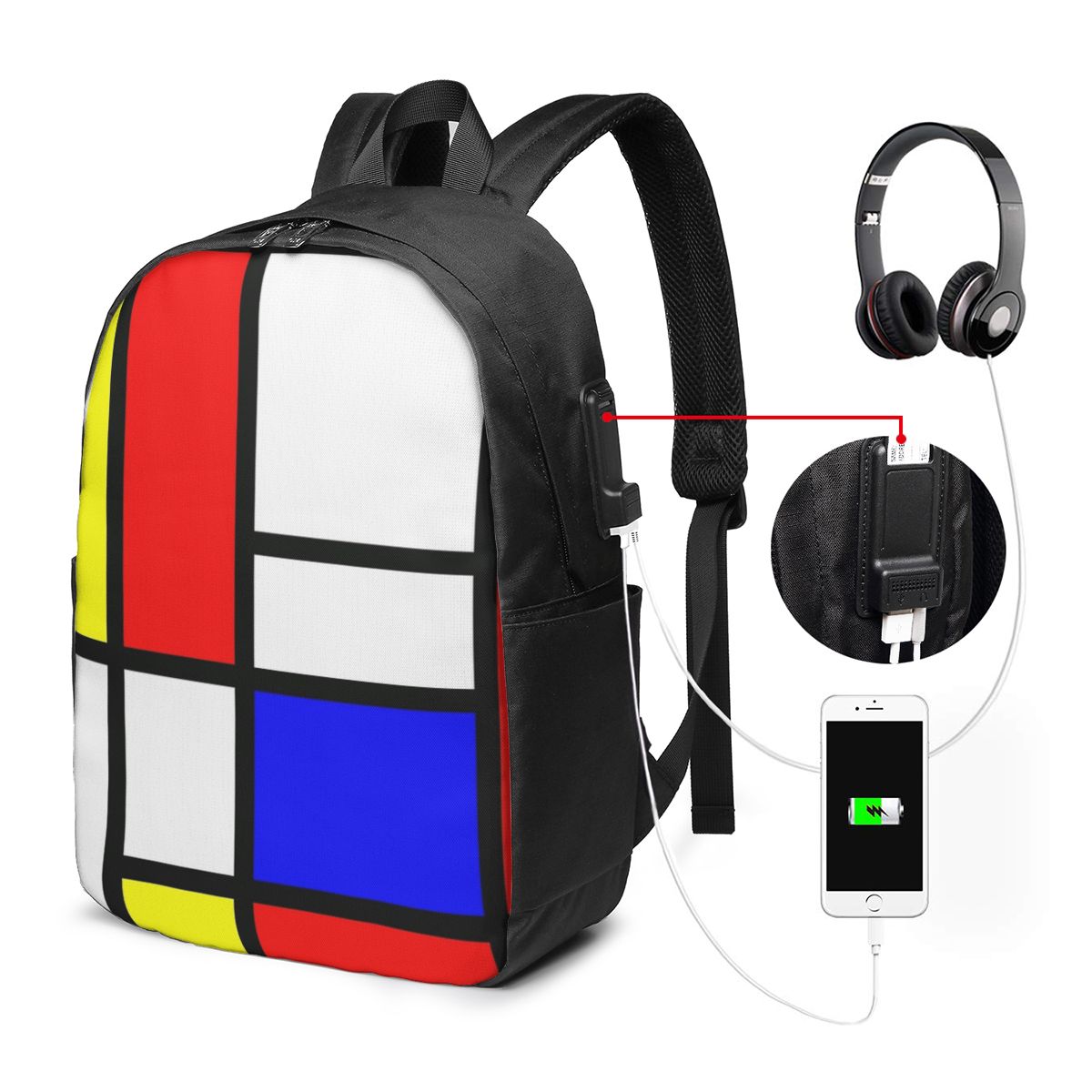 Womens Backpack - Piet Mondrian Composition Backpack Tas Notebook