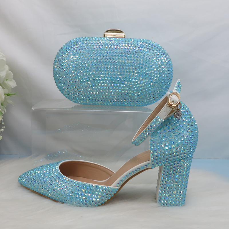 Women Bags For Party - Sepatu Pernikahan Ujung Lancip AB Biru
