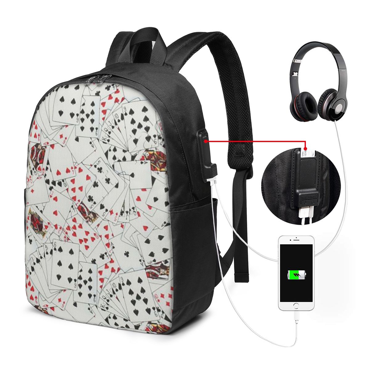Womens Backpack - Tas Ransel Motif Kartu Poker, Tas